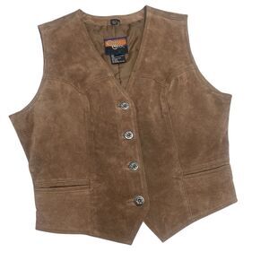 Vintage 90s Cripple Creek Suede Leather Brown Vest Women's M Western Cowgirl